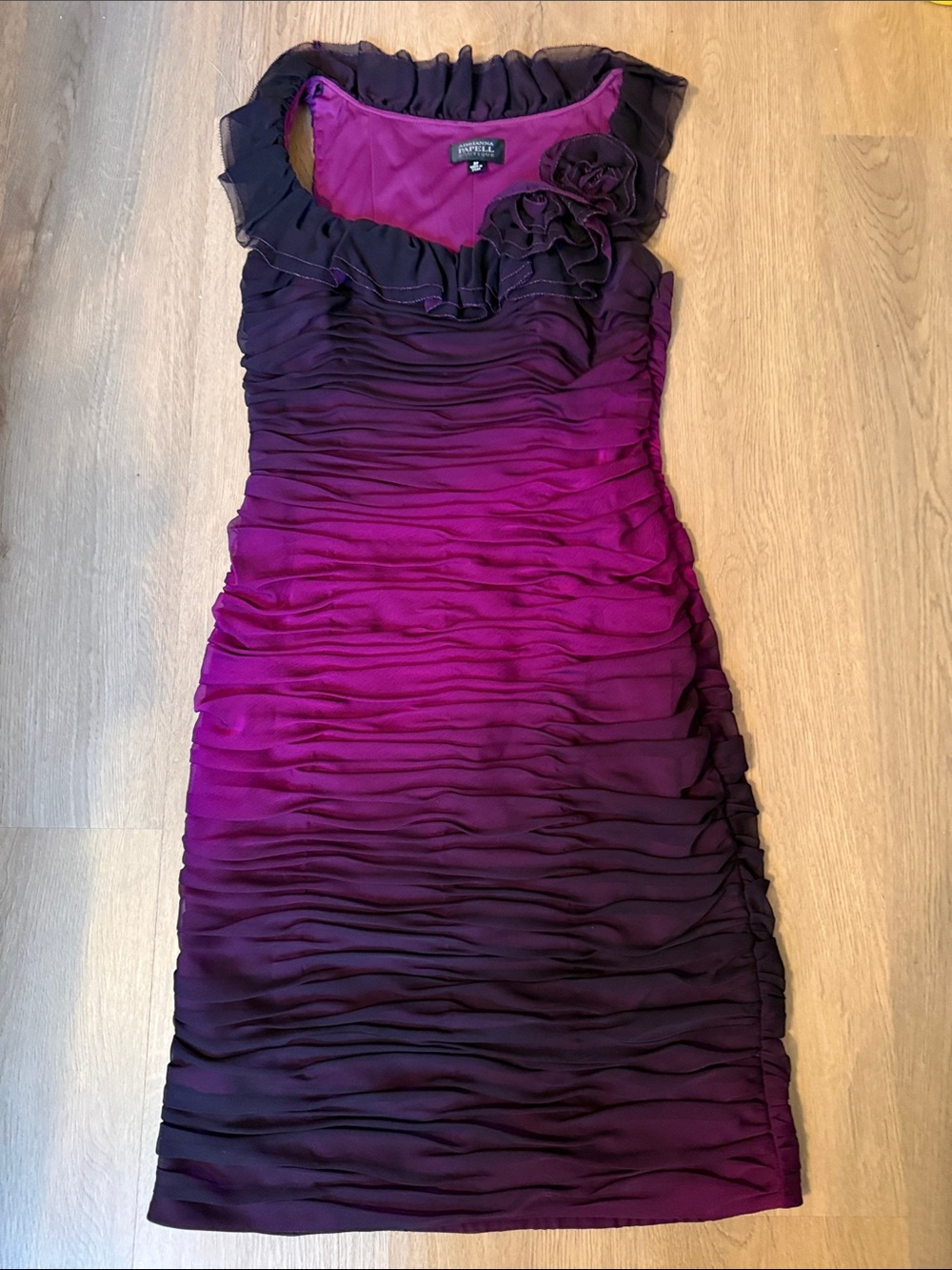 Adrianna Papell Purple to Magenta Ombre Ruffle Sheath Dress
